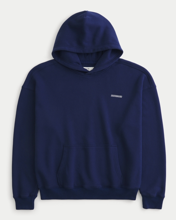 Sudadera con capucha de silueta cuadrada con logo, Azul Marino view 1