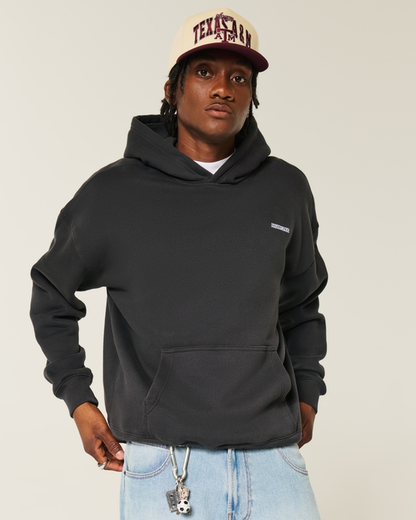 Sudadera con capucha de silueta cuadrada con logo, Negro Descolorido view 1