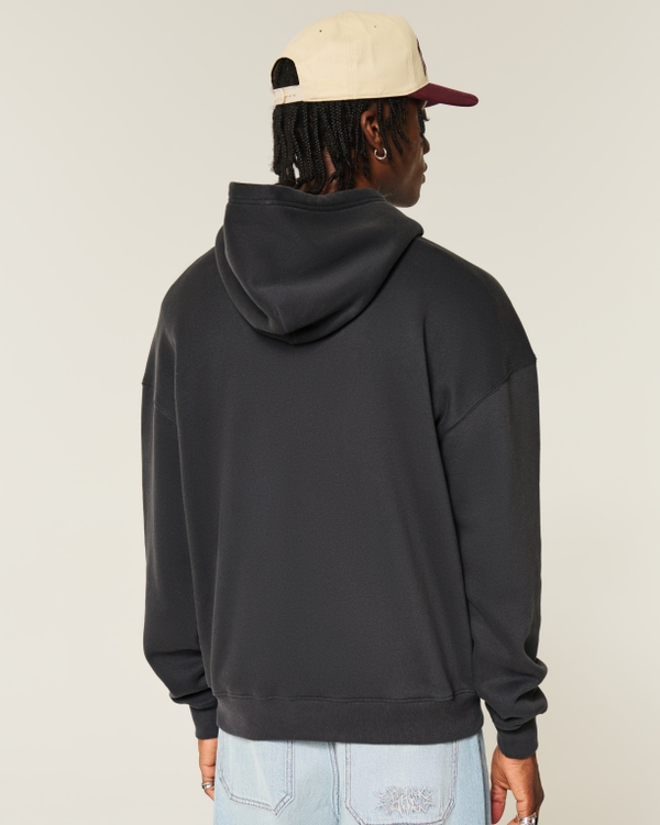 Sudadera con capucha de silueta cuadrada con logo, Negro Descolorido view 2