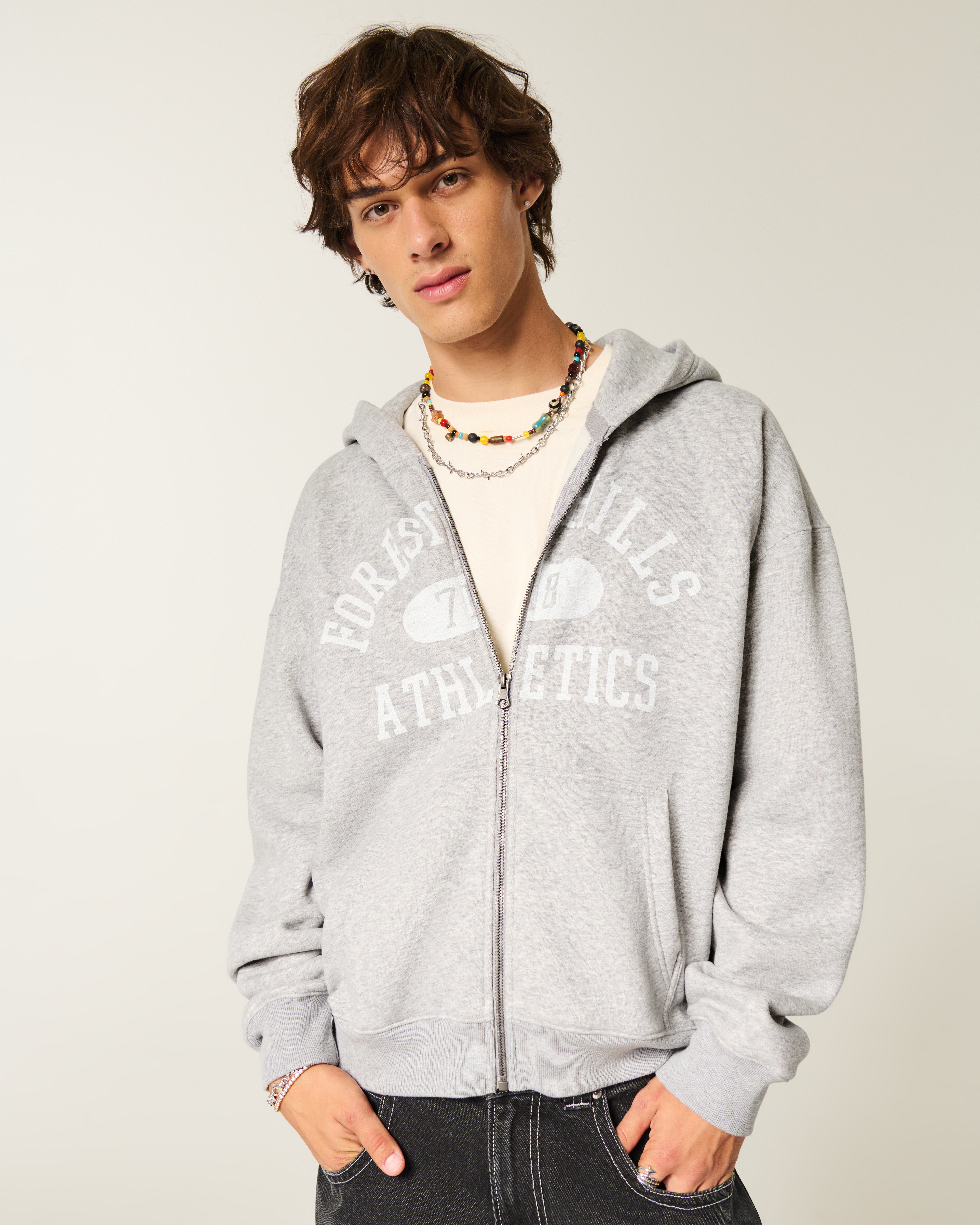 Boxy Zip-Up Forest Hills Athletics Graphic Hoodie