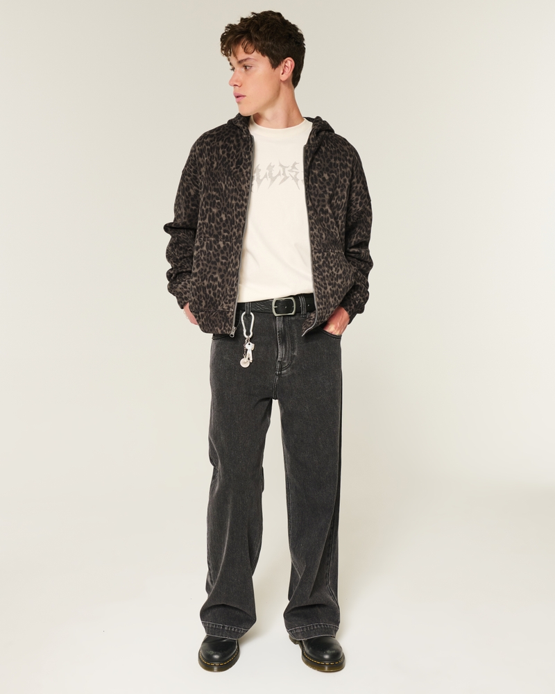Boxy Zip-Up Leopard Print Hoodie