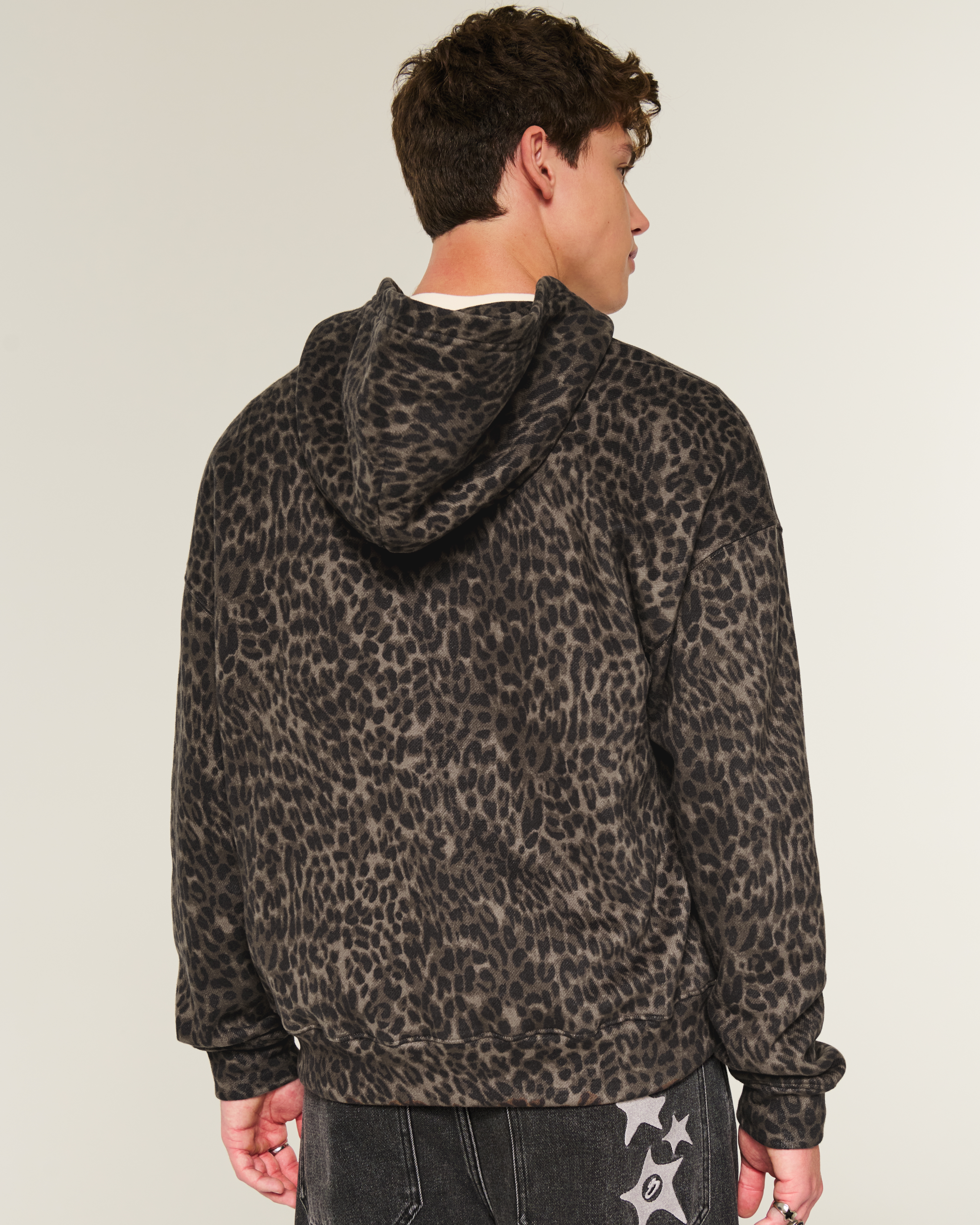 Hollister Boxy Zip-Up Leopard Print Hoodie | Arden Fair