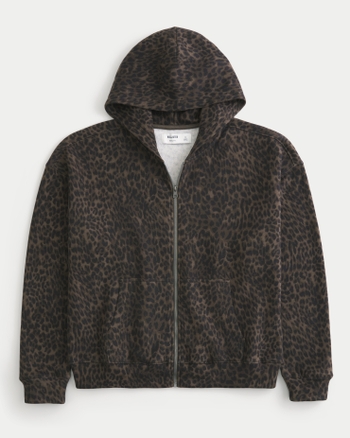 Men's Boxy Zip-Up Leopard Print Hoodie | Men's Tops | HollisterCo.com