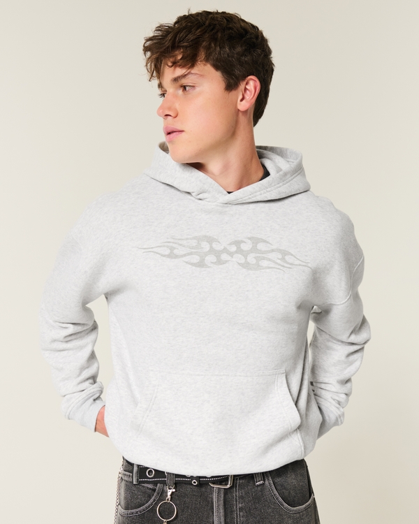 Boxy Flame Graphic Hoodie, Light Heather Gray view 1