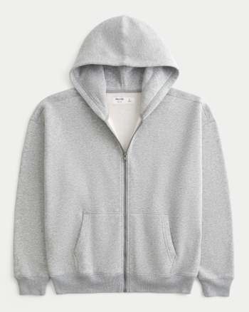 パーカー・フーディ Stone  Grey Zipper Hoodie With Classic Hood Men's Boxy Zip-Up Hoodie | Men's Tops | HollisterCo.com