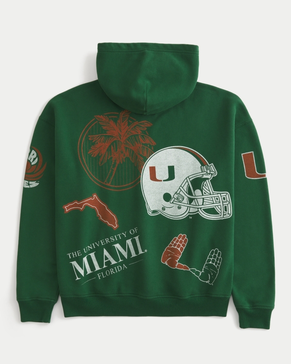 Boxy University of Miami Hurricanes Graphic Hoodie, Dark Green view 1