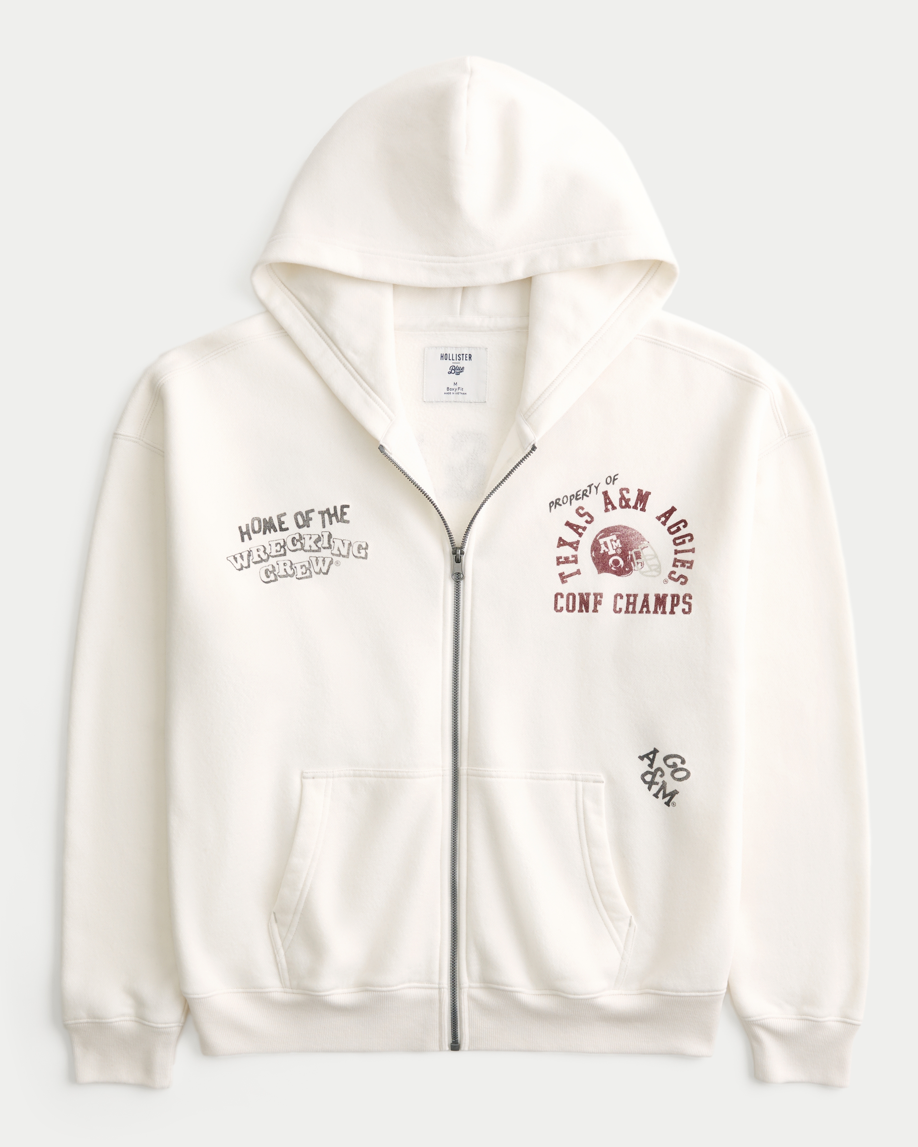 Boxy Zip-Up Texas A&M University Graphic Hoodie