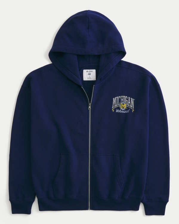 Boxy Zip-Up University of Michigan Wolverines Graphic Hoodie