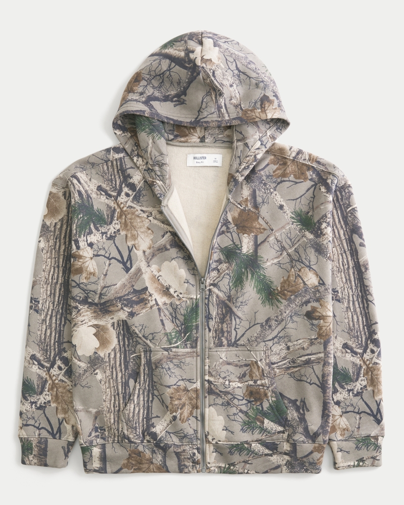 Boxy Zip-Up Camo Hoodie