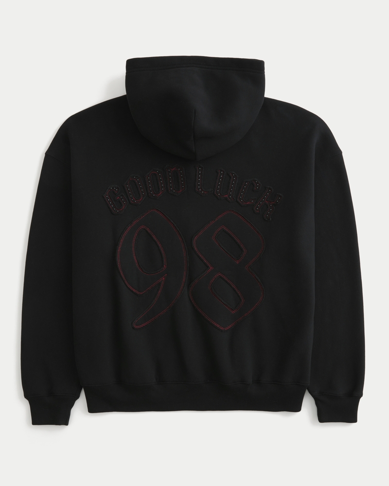 Men's Boxy Zip-Up Good Luck Graphic Hoodie | Men's Clearance