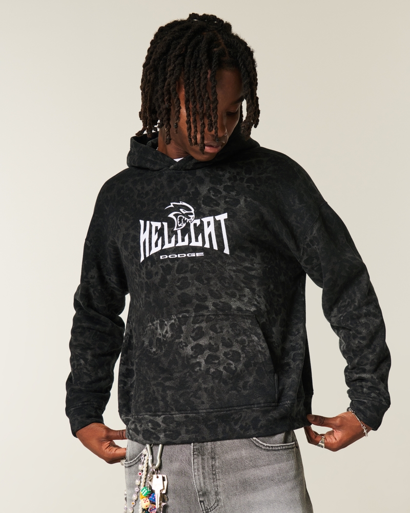 Men's Boxy Leopard Print Dodge Hellcat Graphic Hoodie | Men's Tops | HollisterCo.com
