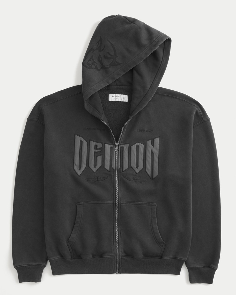 Boxy Dodge Demon Graphic Zip-Up Hoodie