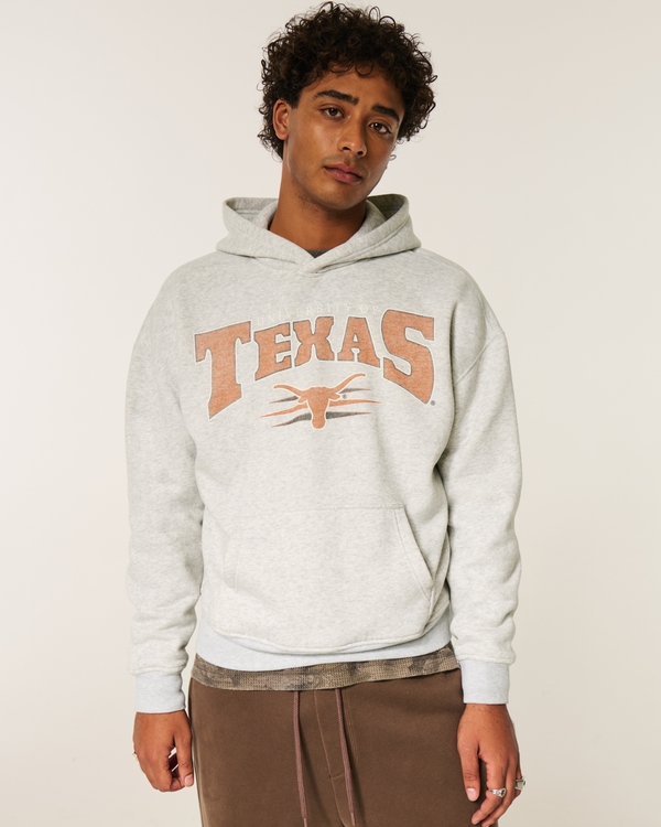 Boxy University of Texas at Austin Longhorns Graphic Hoodie, Light Heather Gray view 1