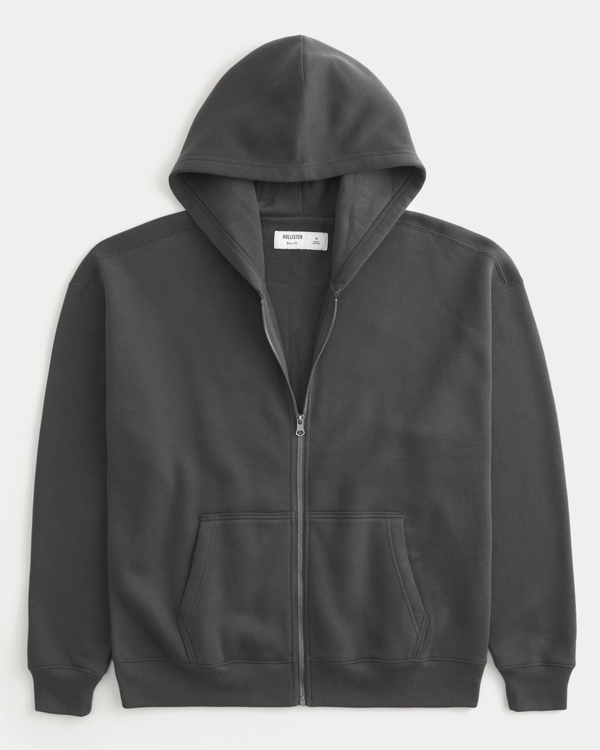 Boxy Zip-Up Hoodie, Charcoal Gray view 1