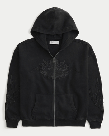 Men's Boxy Zip-Up Flame Graphic Hoodie | Men's Tops | HollisterCo.com