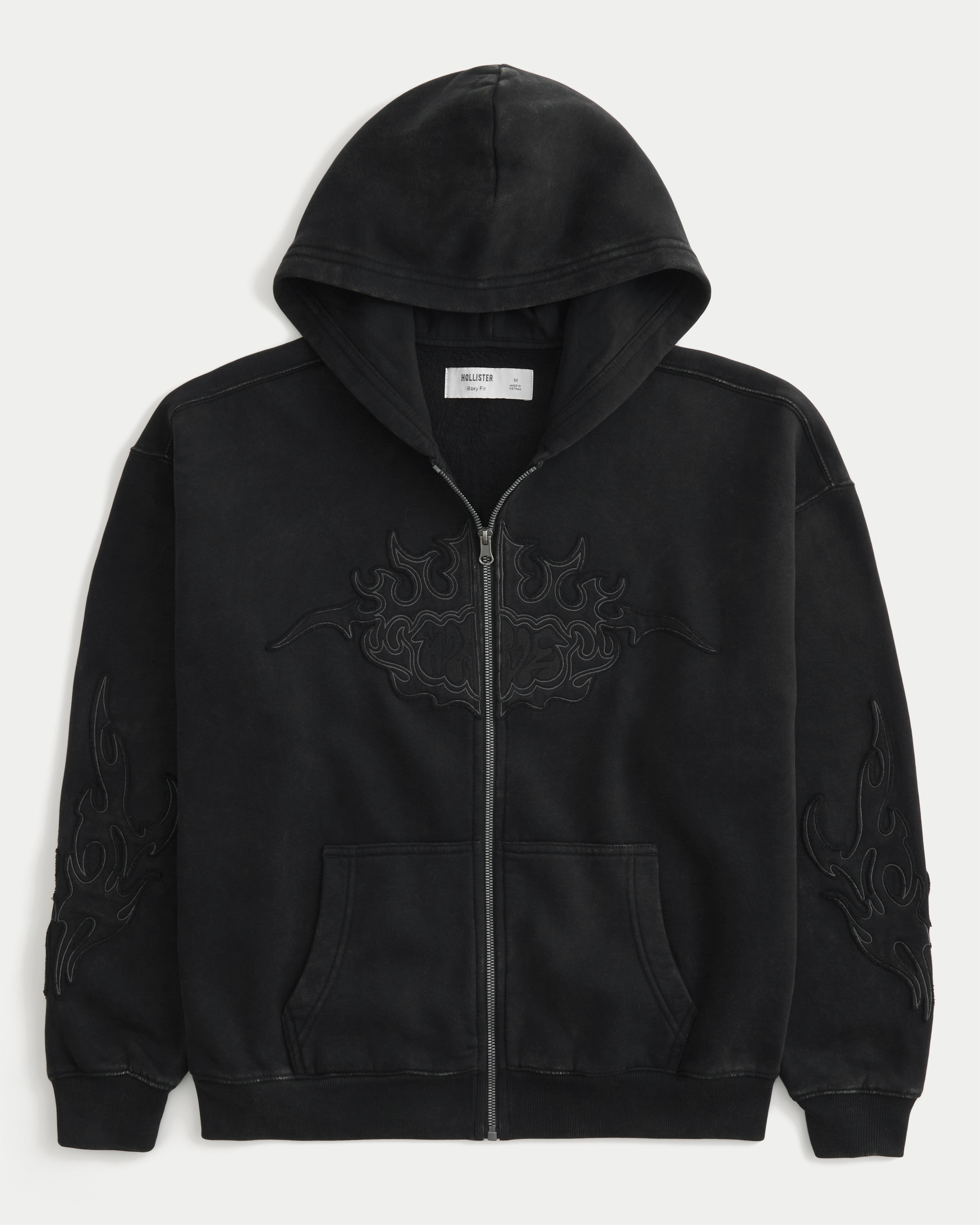 Boxy Zip-Up Flame Graphic Hoodie