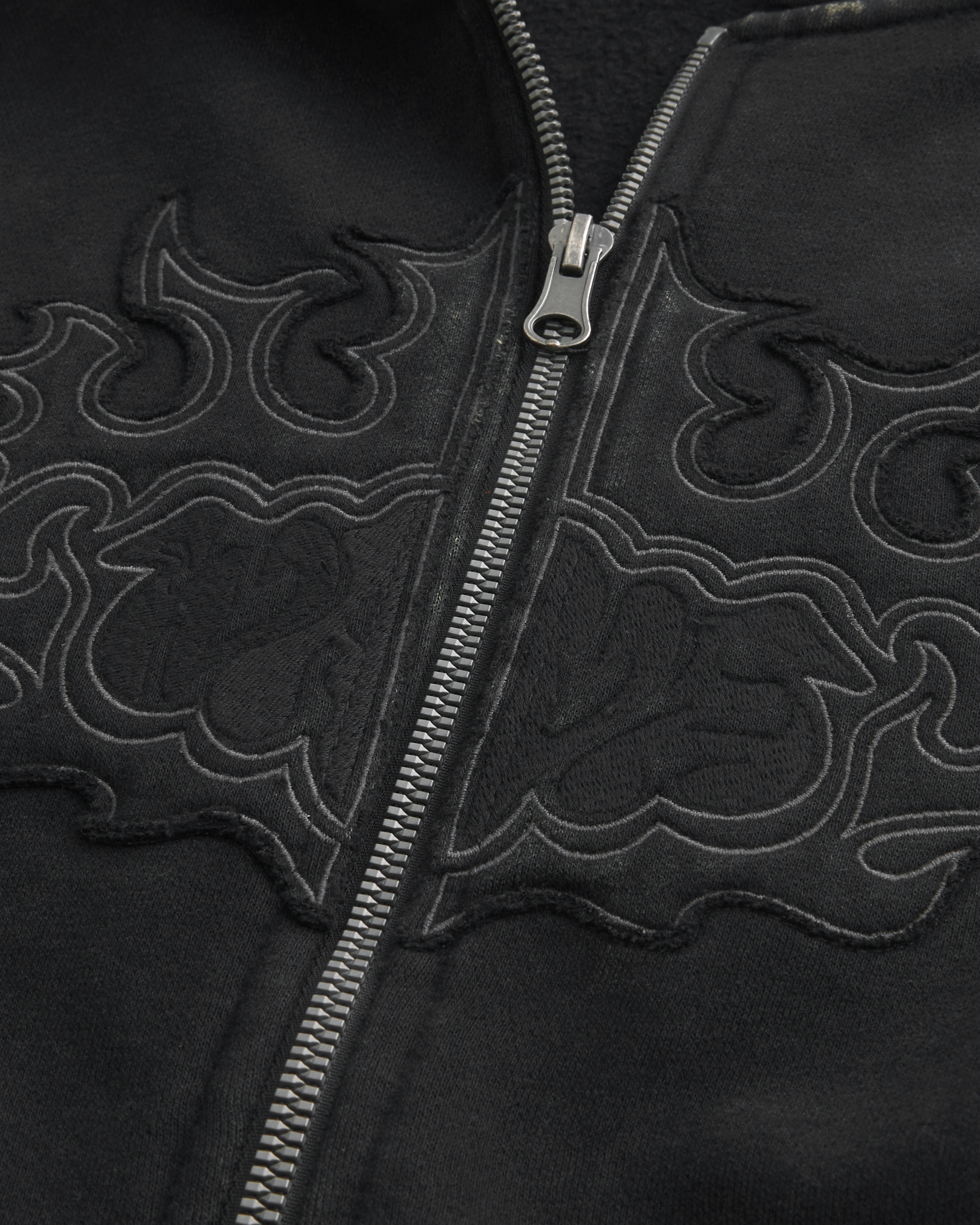 Boxy Zip-Up Flame Graphic Hoodie