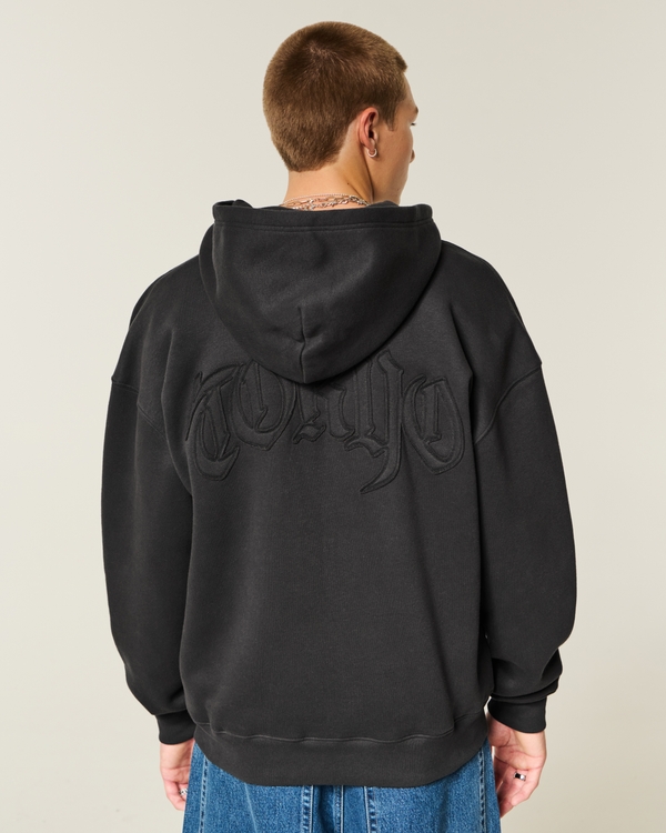 Boxy Zip-Up Tokyo Graphic Hoodie, Faded Black view 2