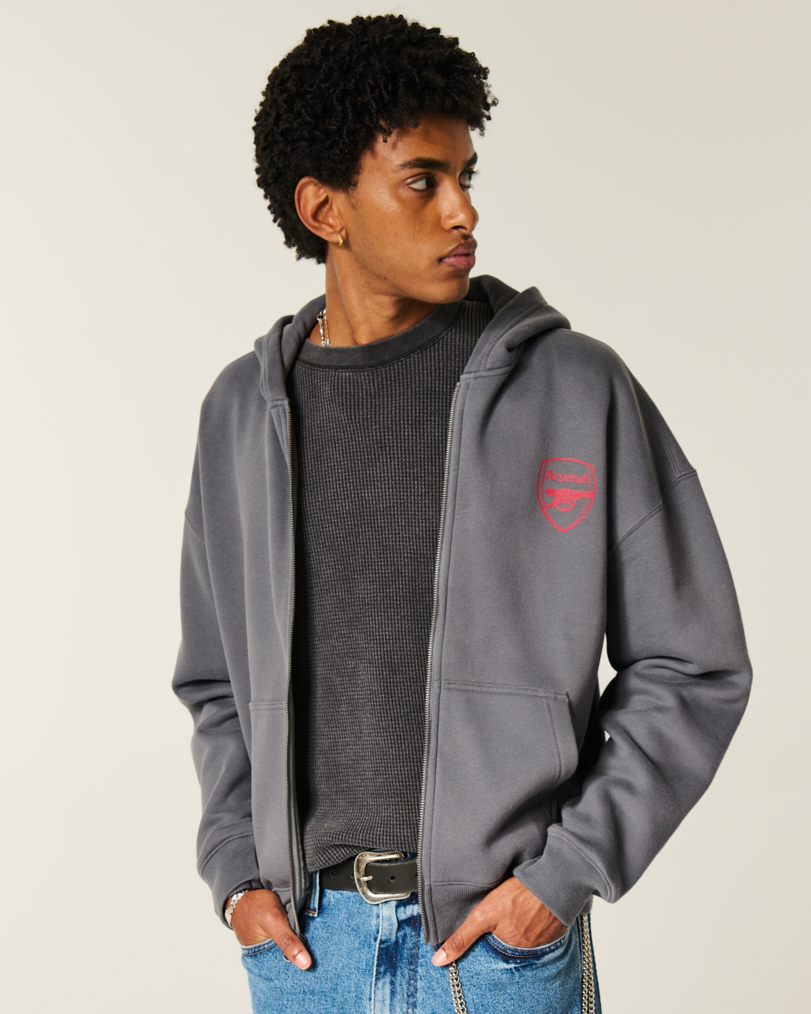 Men's Boxy Zip-Up Arsenal F.C. Graphic Hoodie | Men's Tops