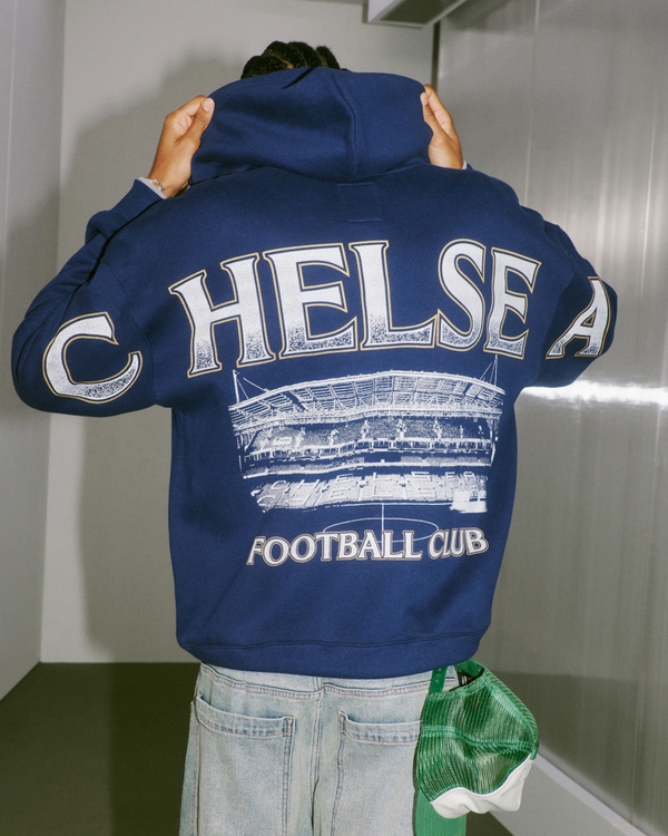 Chelsea Football Club Graphic Zip-Up Hoodie, Navy view 1