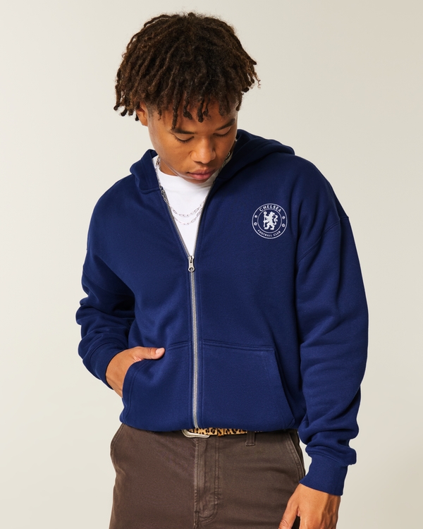 Chelsea Football Club Graphic Zip-Up Hoodie, Navy view 1
