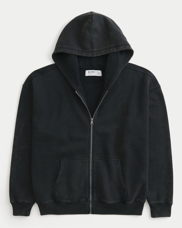 Boxy Zip-Up Spider Graphic Hoodie