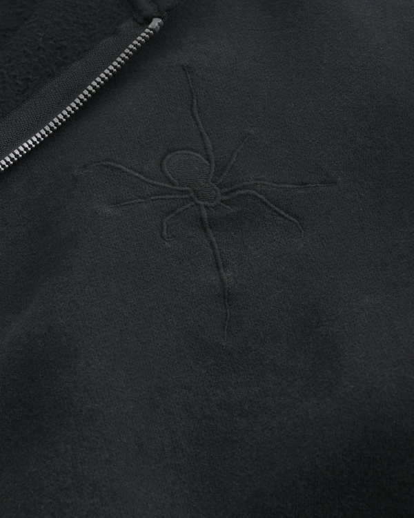 Boxy Zip-Up Spider Graphic Hoodie
