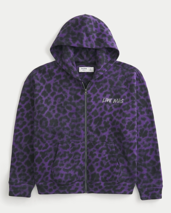 Hollister x Taco Bell Boxy Graphic Zip-Up Hoodie, Purple Print view 1