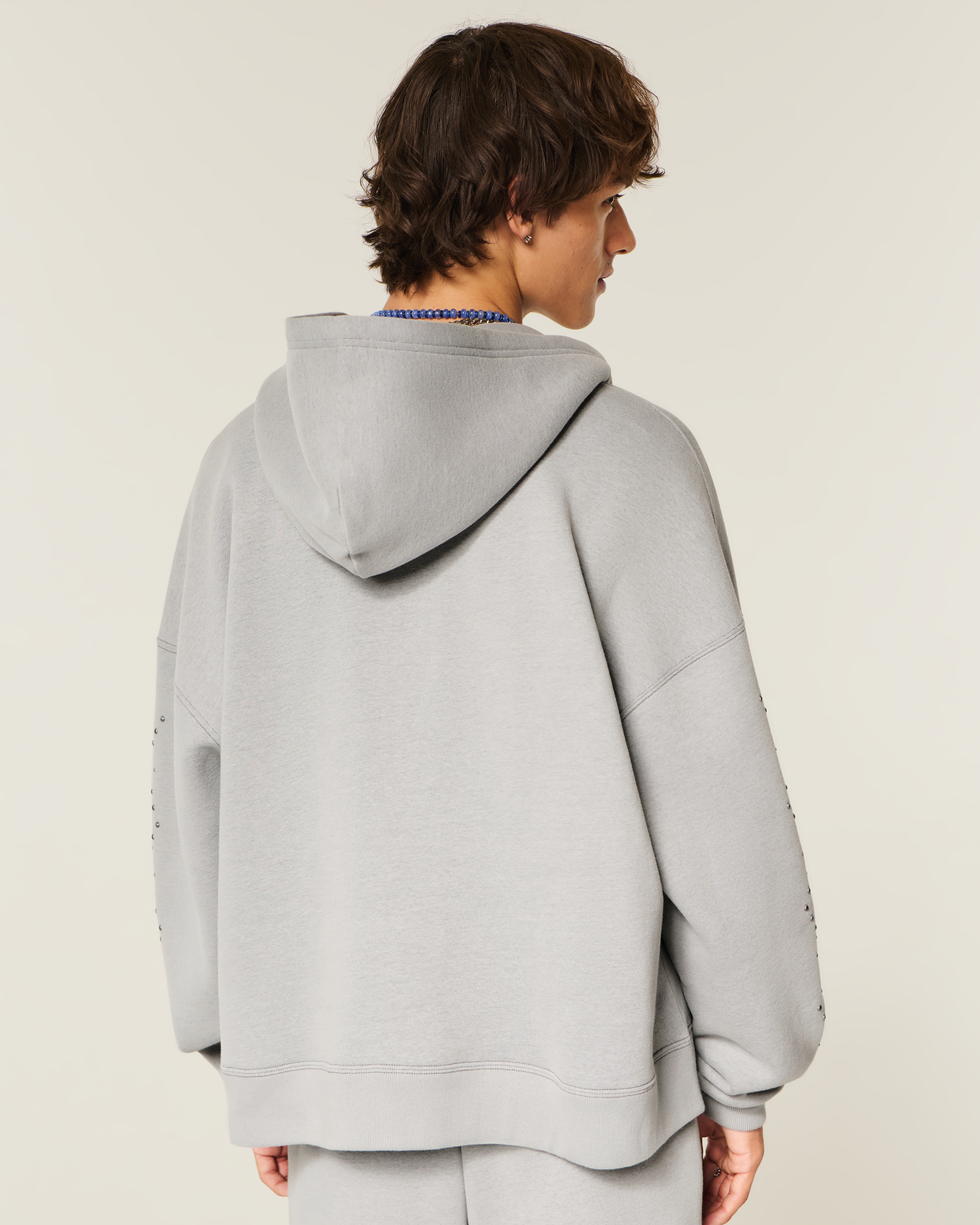 Rectangle Fit Studded Zip-Up Hoodie
