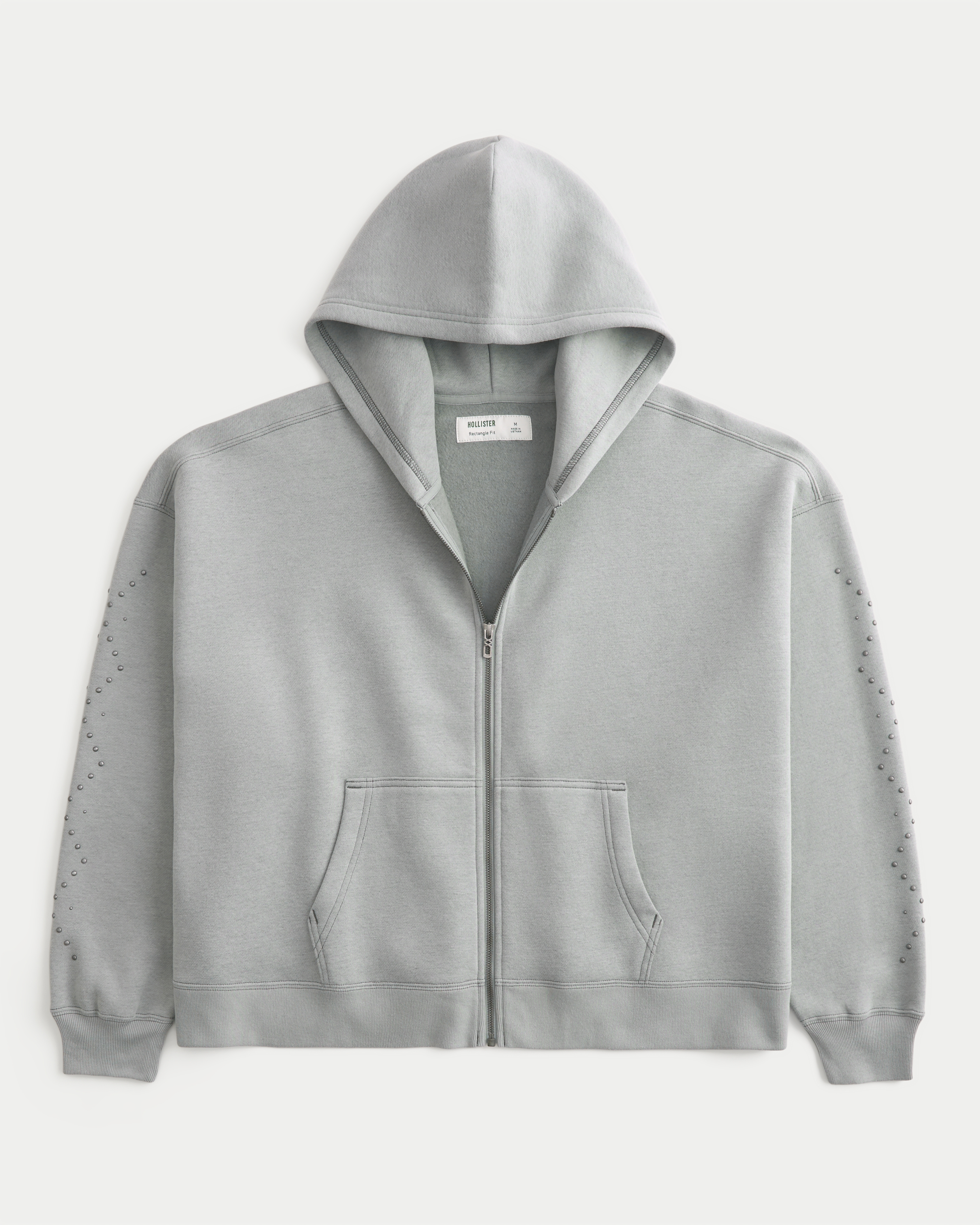 Rectangle Fit Studded Zip-Up Hoodie