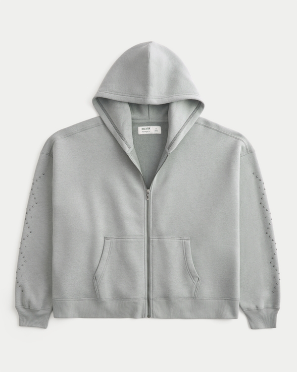 Rectangle Fit Studded Zip-Up Hoodie