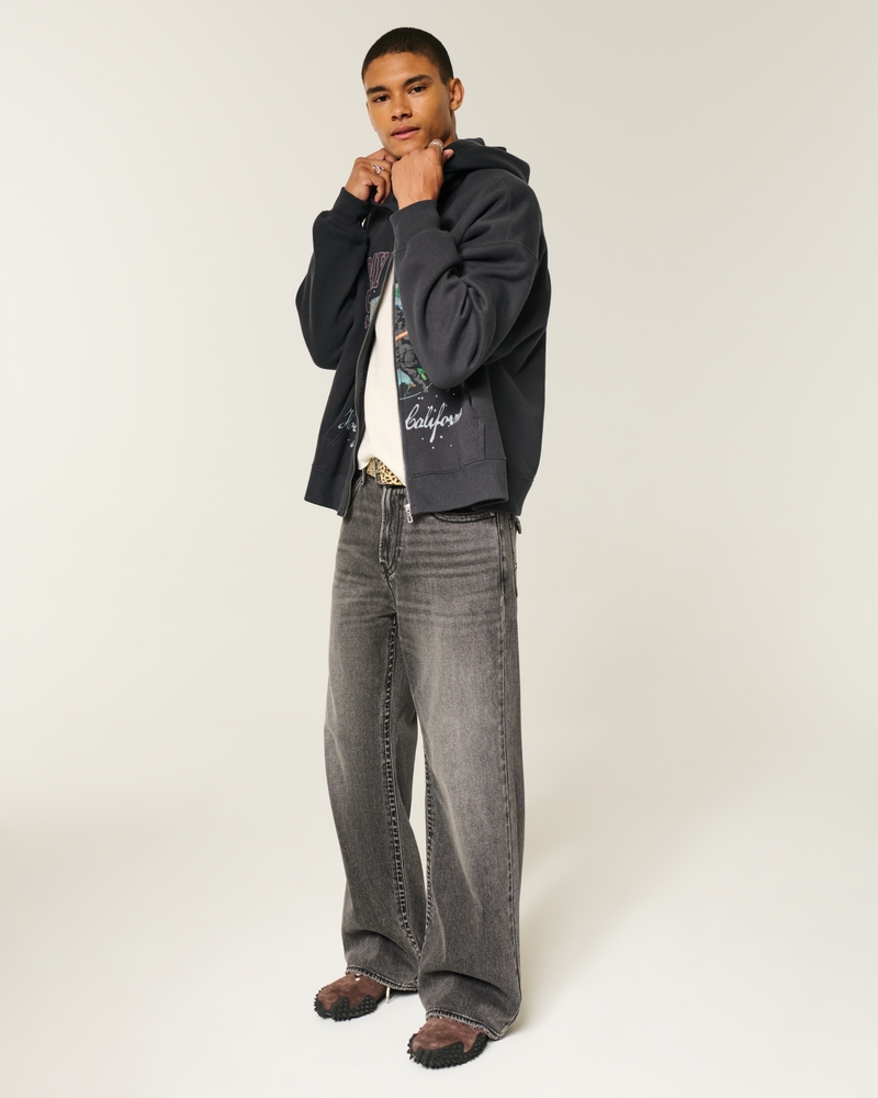 Rectangle Fit Someday Tomorrow Graphic Embellished Zip-Up Hoodie