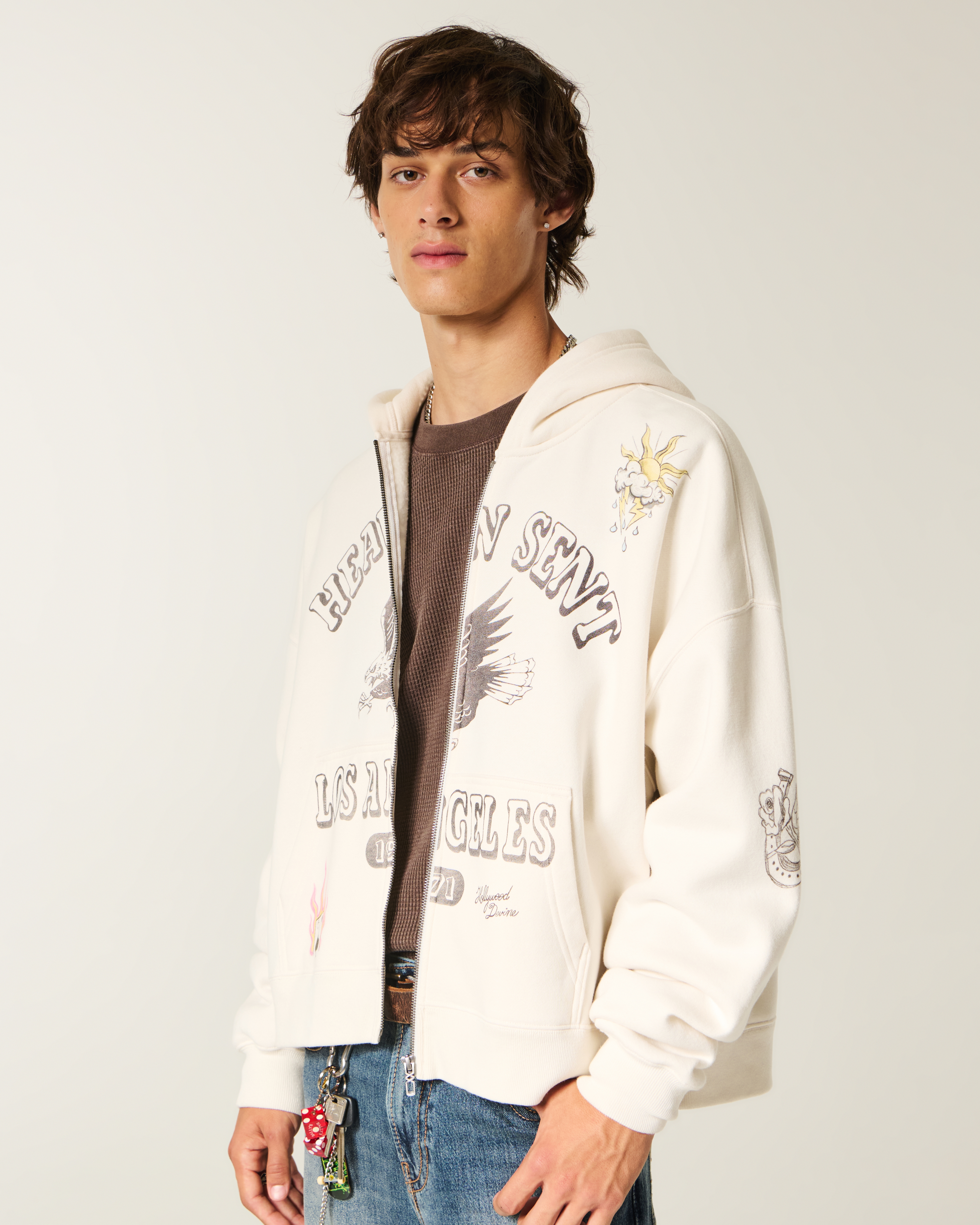 ★Hollister.co★シュランケンNo Fear ジップアップ パーカー メンズ Los Angelesロサンゼルスグラフィックジップアップ