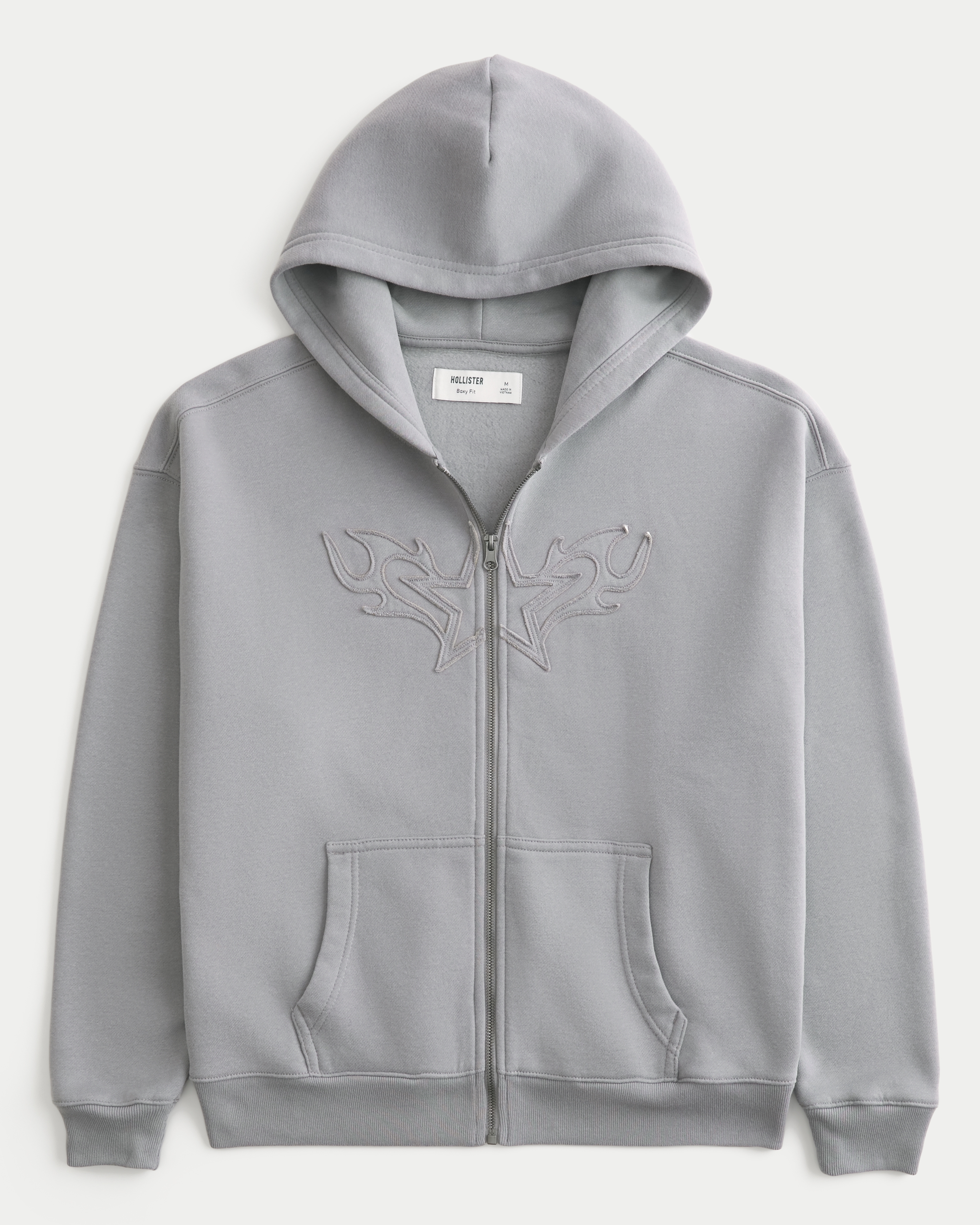 Boxy Star Flame Graphic Zip-Up Hoodie