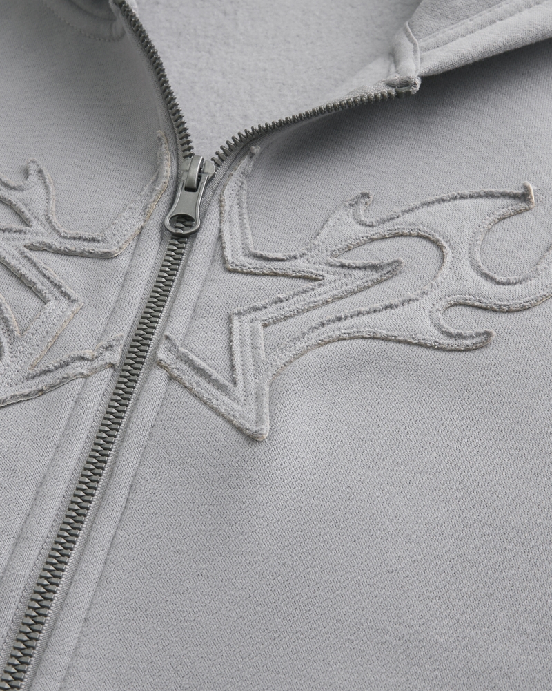 Boxy Star Flame Graphic Zip-Up Hoodie