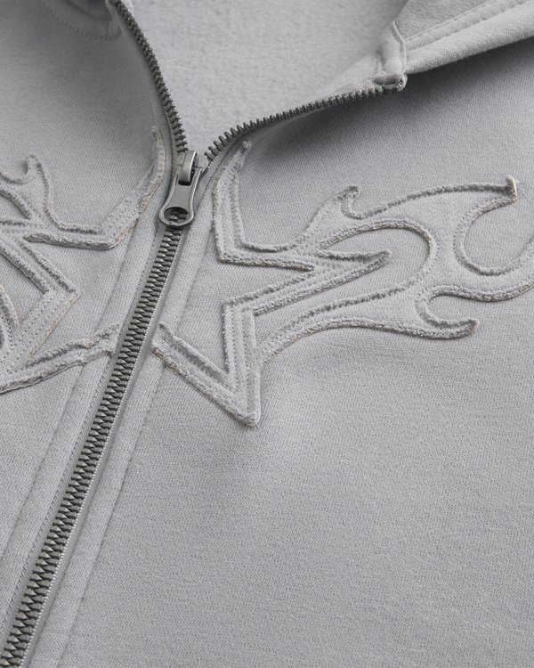 Boxy Star Flame Graphic Zip-Up Hoodie