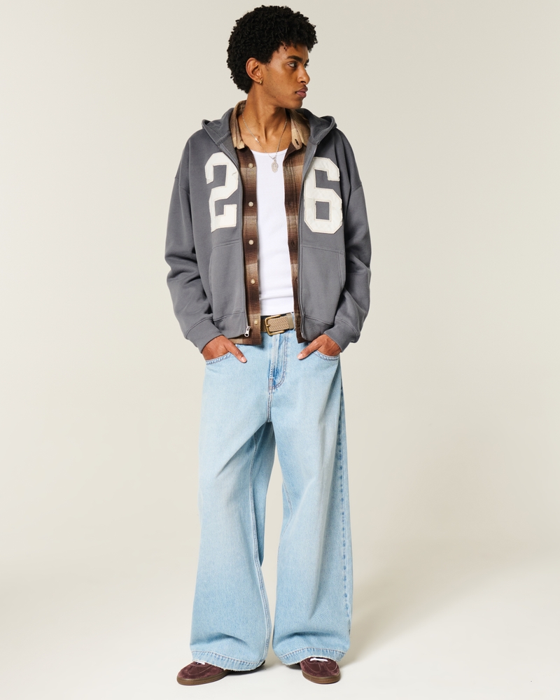 Boxy Zip-Up Number Graphic Hoodie