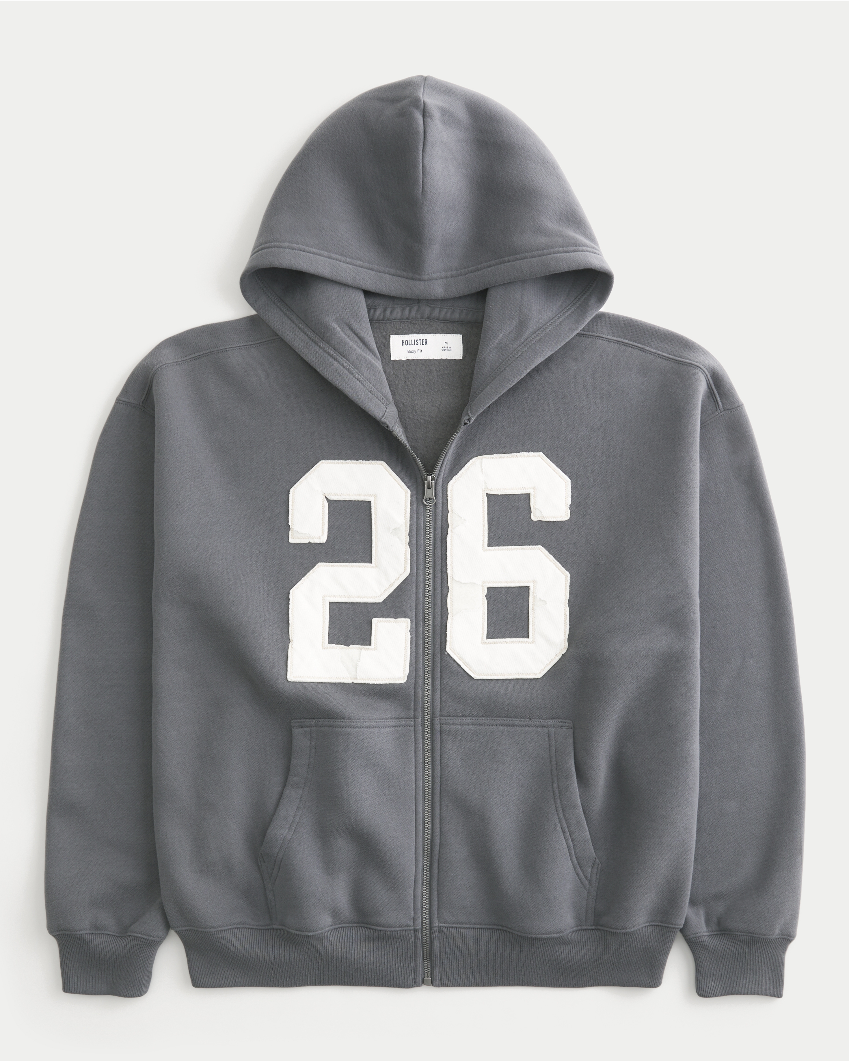 Boxy Zip-Up Number Graphic Hoodie