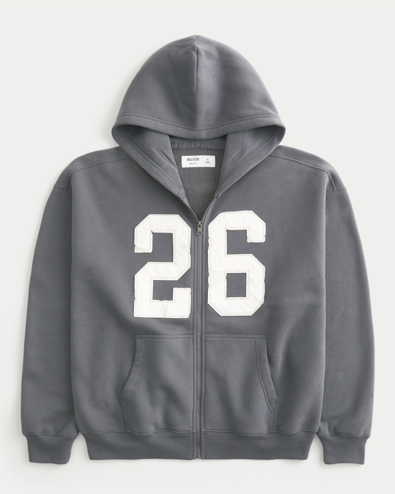 Boxy Zip-Up Number Graphic Hoodie