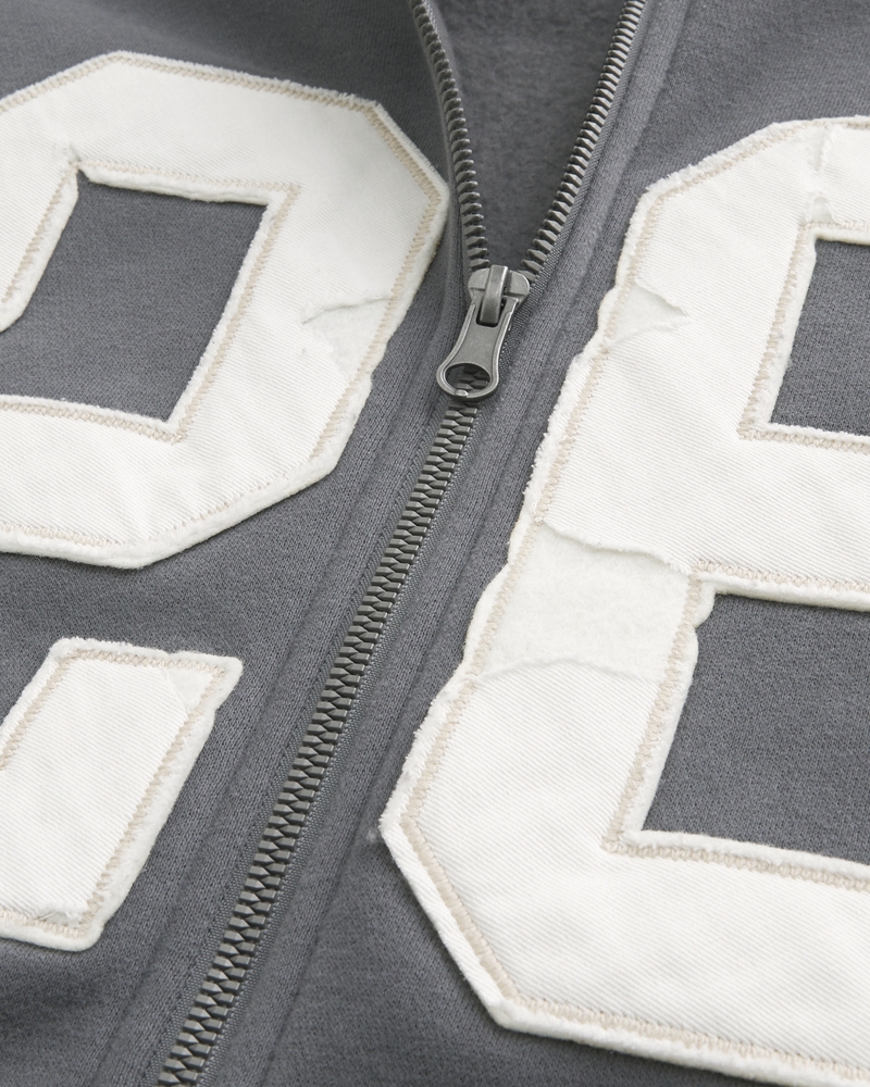 Boxy Zip-Up Number Graphic Hoodie