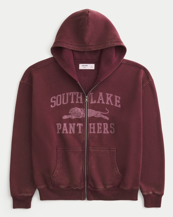 Boxy Zip-Up South Lake Panthers Graphic Hoodie