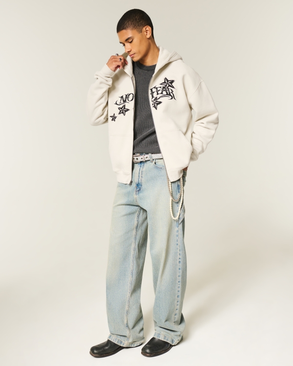No Fear Graphic Zip-Up Hoodie, Cream view 2