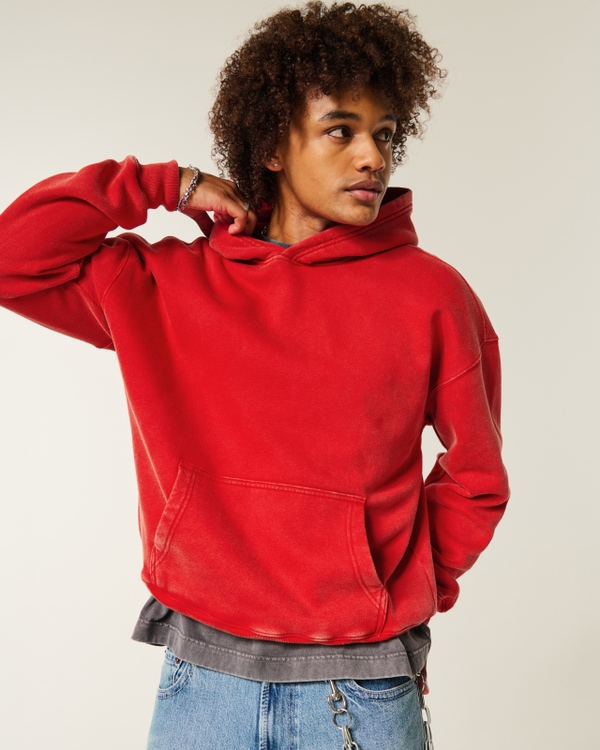 Boxy Hoodie, Washed Red view 1