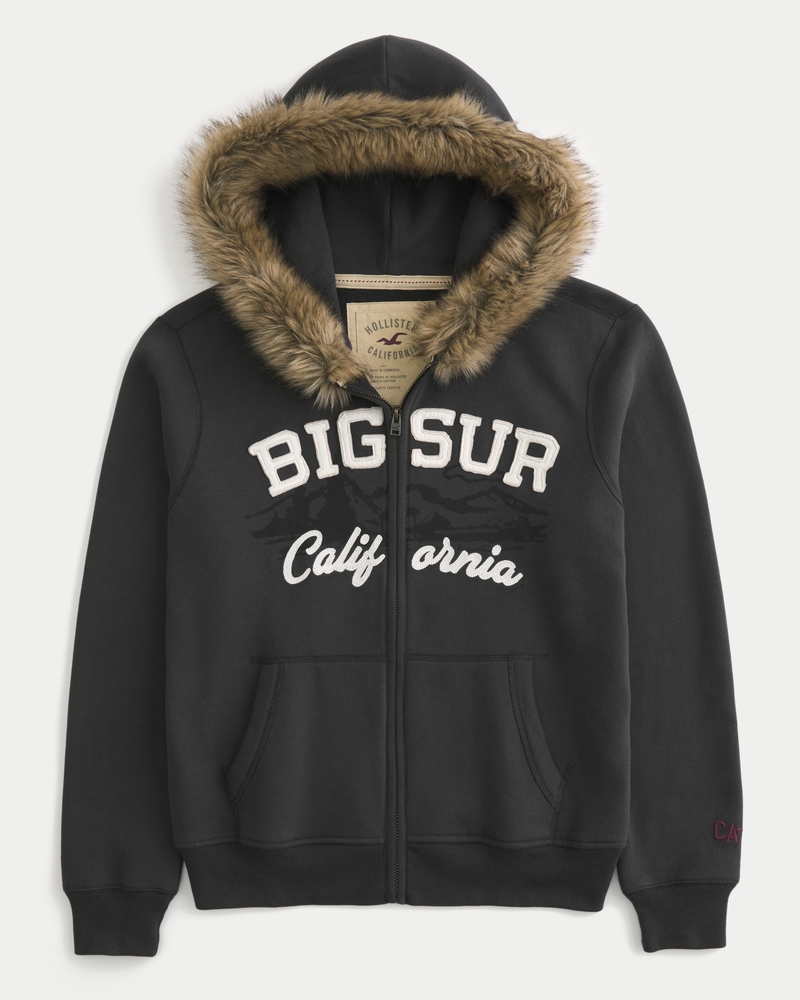 Men's Faux Fur Trim Zip-Up Big Sur Graphic Hoodie | Men's Sale