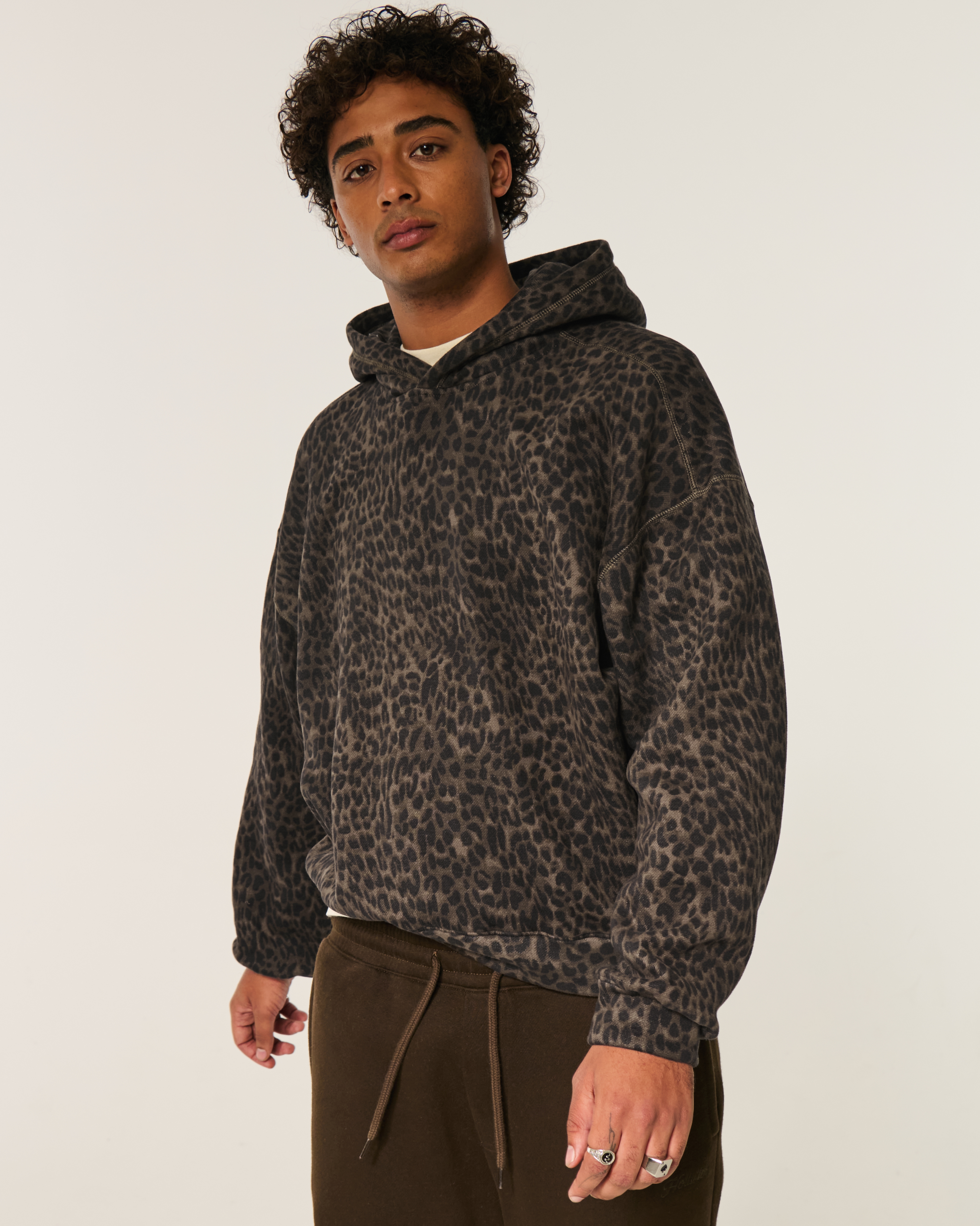 Baggy Cinch Leopard Print Hoodie