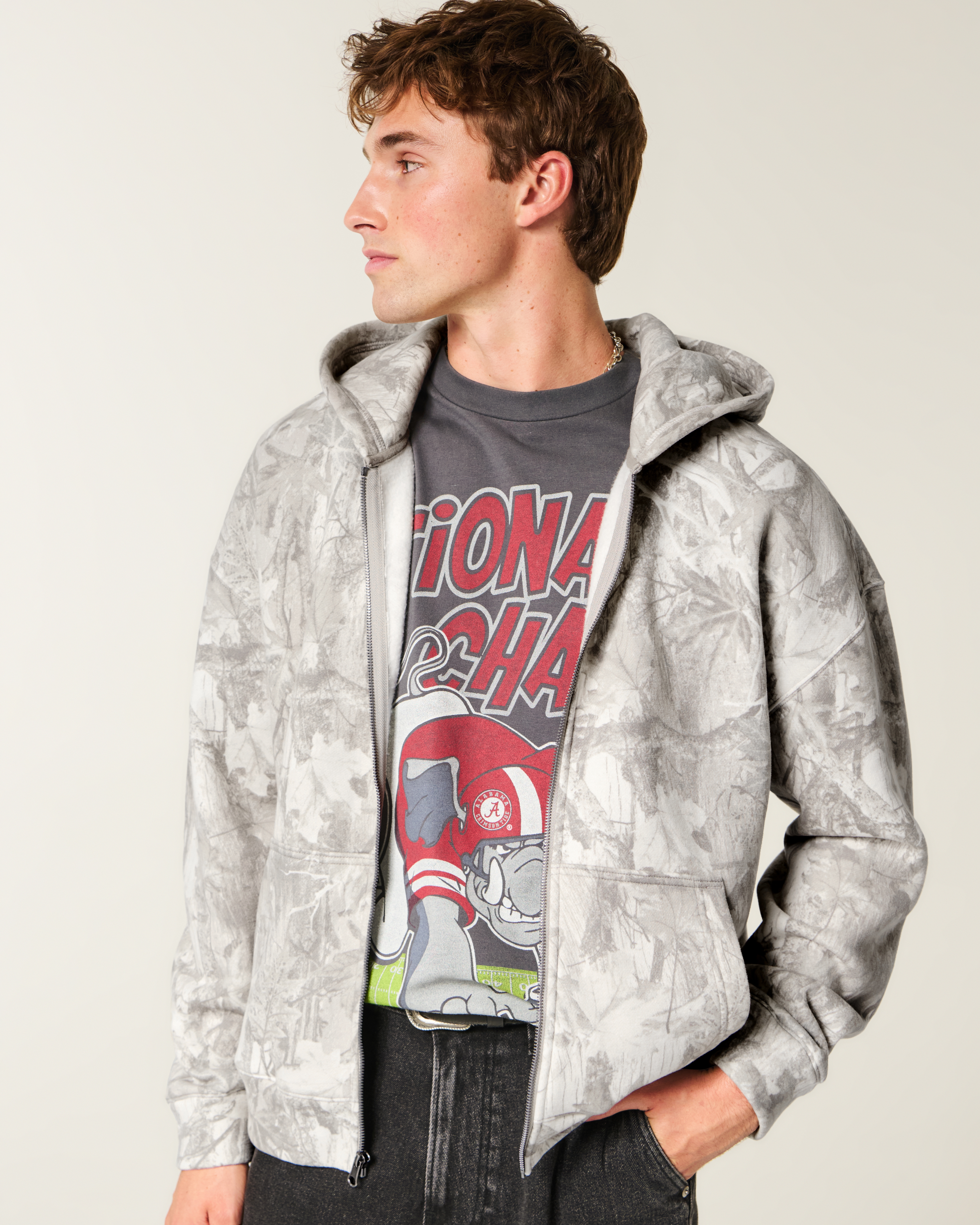 Boxy Camo Zip-Up Hoodie