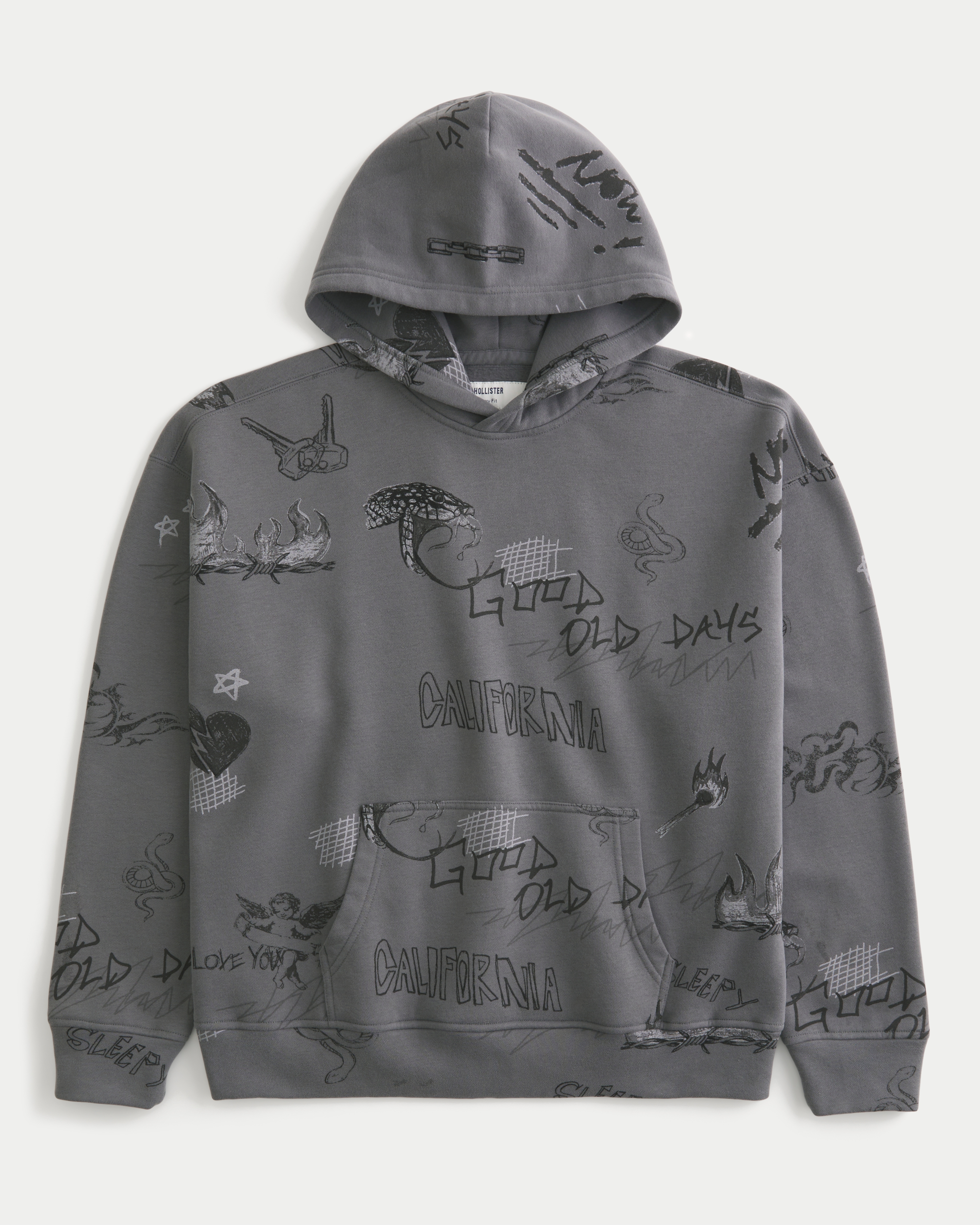 Boxy Graffiti Graphic Hoodie
