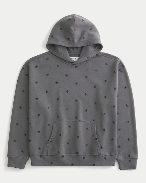 Boxy Star Pattern Hoodie, Dark Gray Pattern view 1