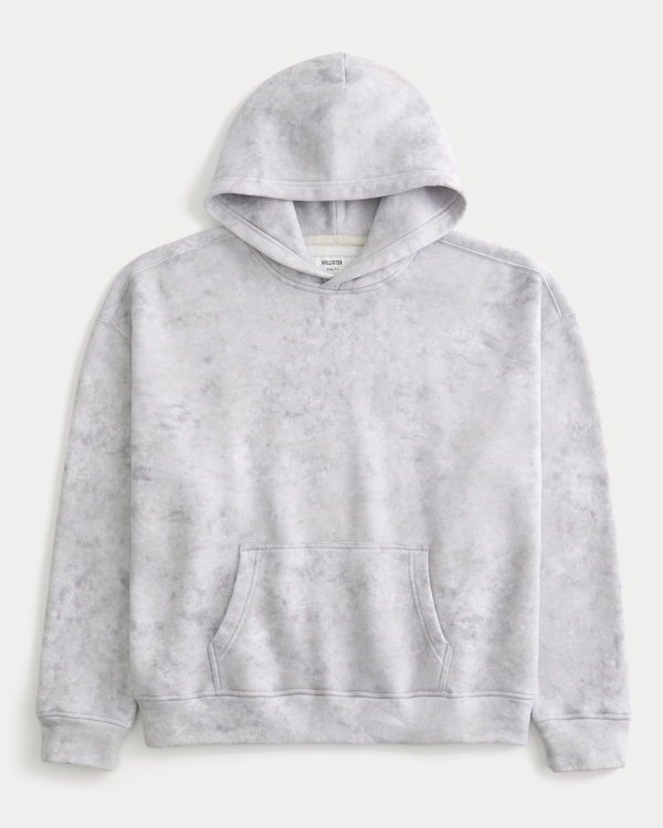 Boxy Wash Effect Hoodie, Gray Tie-dye view 1