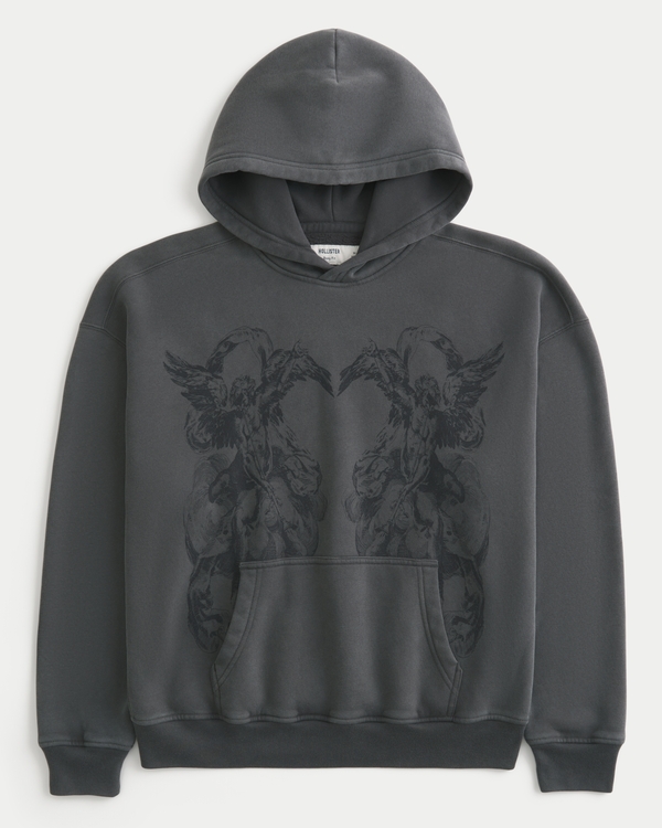 Boxy Graphic Hoodie, Washed Dark Gray view 1